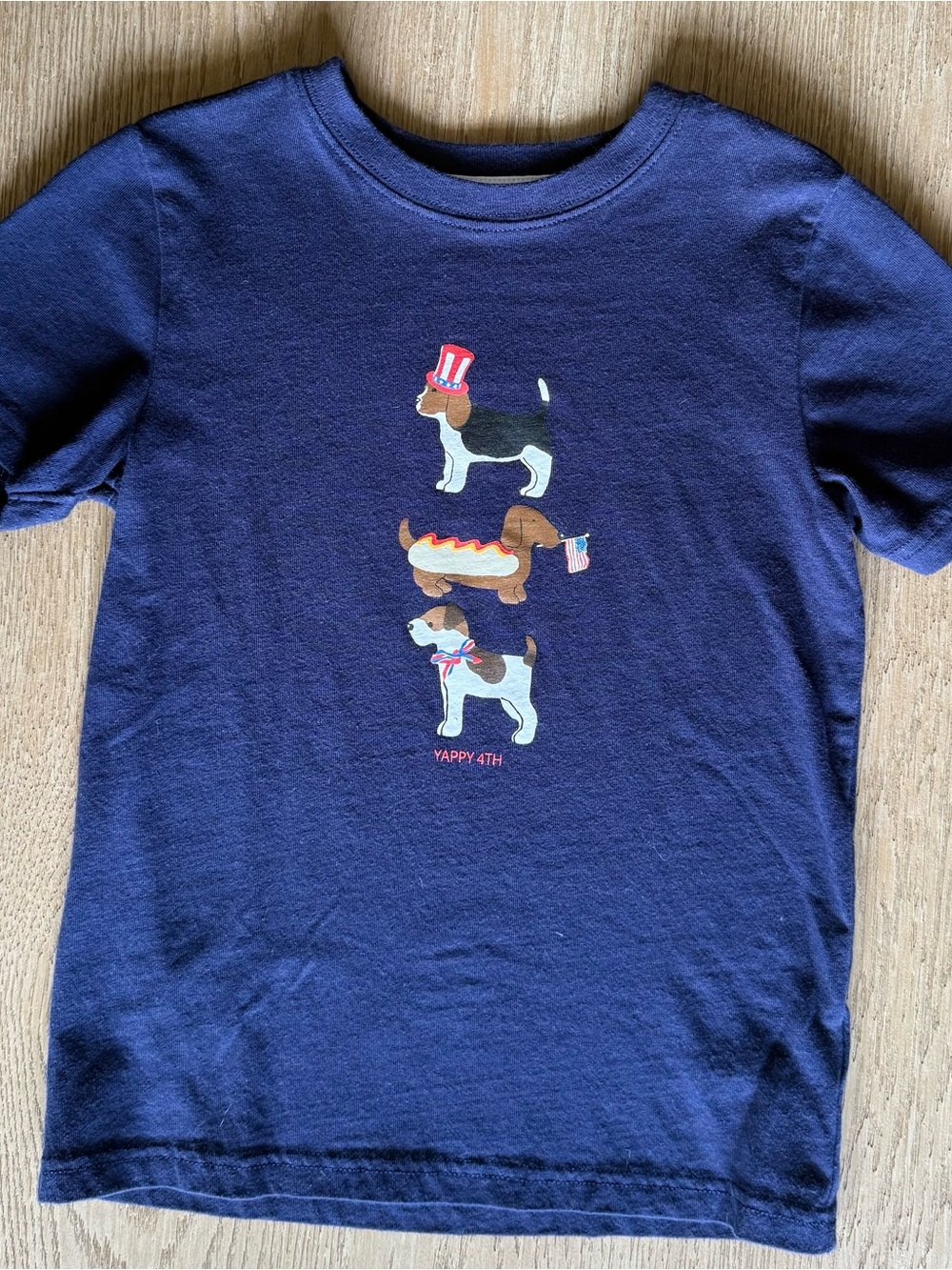Janie and Jack Boys Sz 6 Navy Crewneck Tee with Patriotic Dog Flag detail July 4